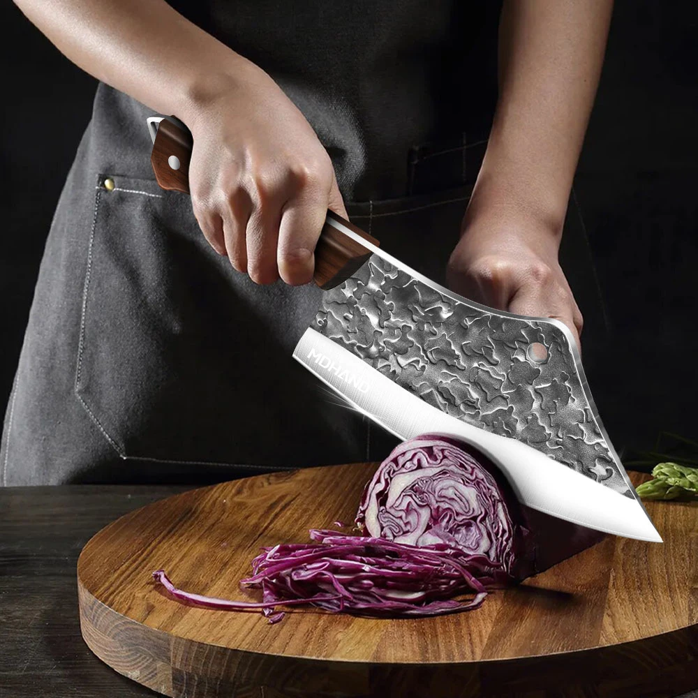 MDHAND Handgeschmiedetes serbisches Kochmesser, Wikinger-Ausbeinmesser, Hackmesser, Küchenmesser-Set mit Schärfstab zum Hacken von Fleisch – Detail 7