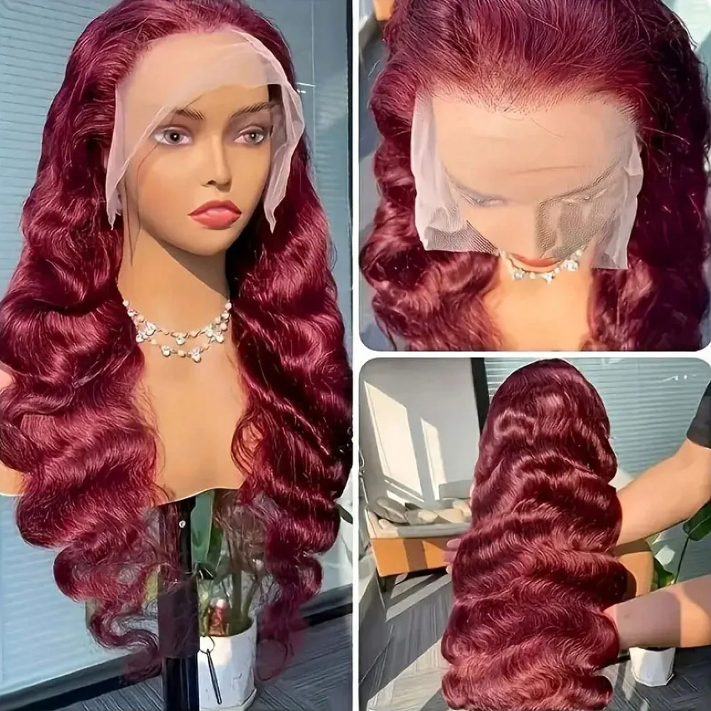 26Inch 99j Burgundy Lace Front Wigs Human Hair 13x4 Body Wave HD Transparent Lace Frontal Wigs for Women 200%Density Pre Plucked