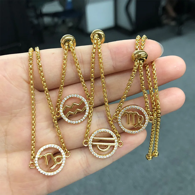 

Gold Plated Round Twelve Constellation Pendant Necklaces for Women Girls 12 Star Sign Chain Horoscope Fashion Jewelry