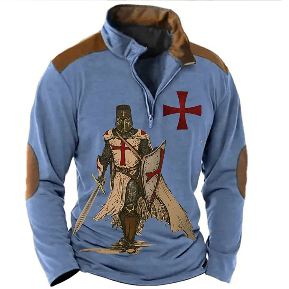 

3d Crusader Men's Pullover Hoodies Casual Sweatshirt Long Sleeve Hoodies Retro Zipper Hoodie For Men Fashion Oversized Vintage