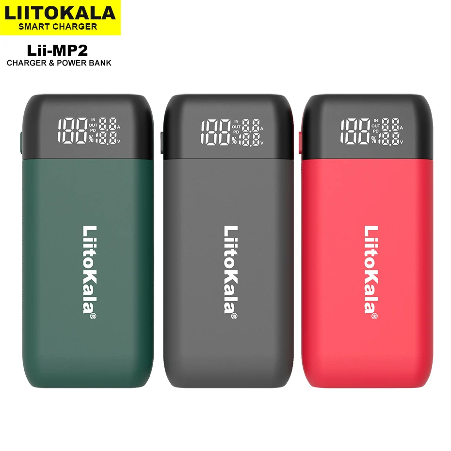 LiitoKala Lii-MP2 충전식 배터리 충전기 및 보조배터리, QC3.0 입출력 디지털 디스플레이, 18650 21700