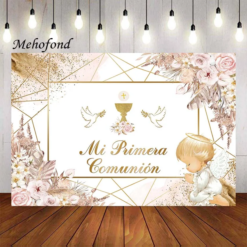 Mehofond Fotografia Sfondo Boho Pink Floral Pampas Mi Primera Comunion Battesimo Festa Decor Sfondo Photo Studi