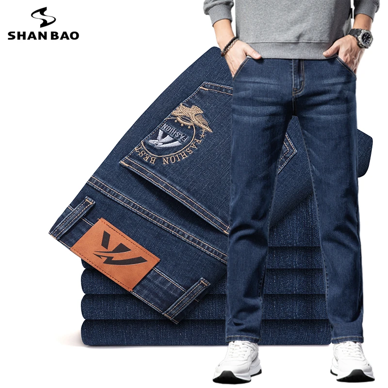 Classic Embroidery Vintage Men's Autumn Jeans Brand Trend Leisure Fit Straight Cotton Stretch Midweight Denim Trousers - AliExpress