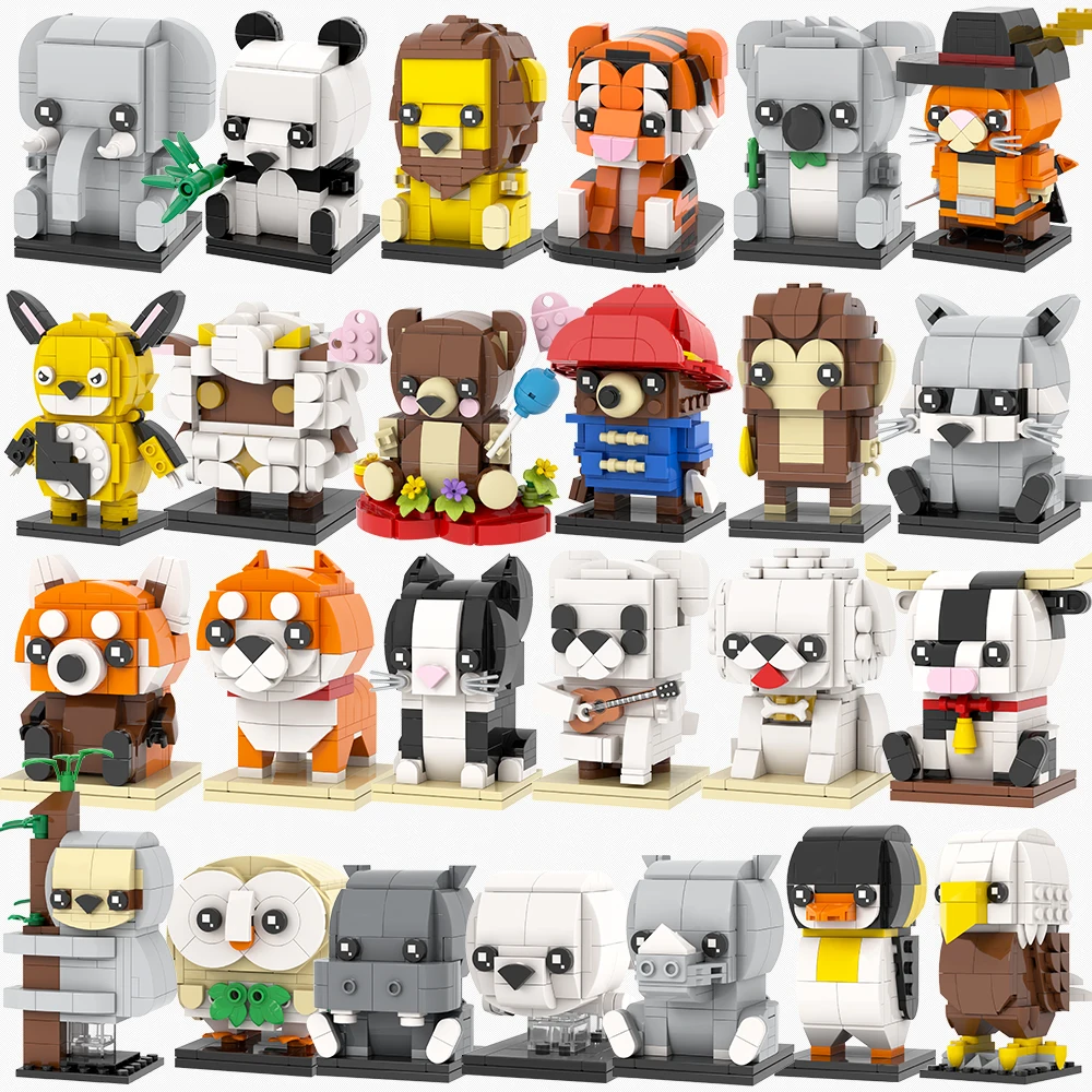 MOOXI Animal Series MOC Brick Panda Tiger Cat BrickHeaded Ser Model ...