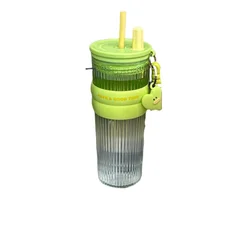 Trendy Large Capacity Straw Cup - Stylish Summer Water Bottle with Convenient Carrying Rope - 710ml (Green)