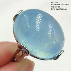 Exquisite Natural Blue Aquamarine Crystal Silver Ring - Adjustable Fashion Gemstone Jewelry (0538)