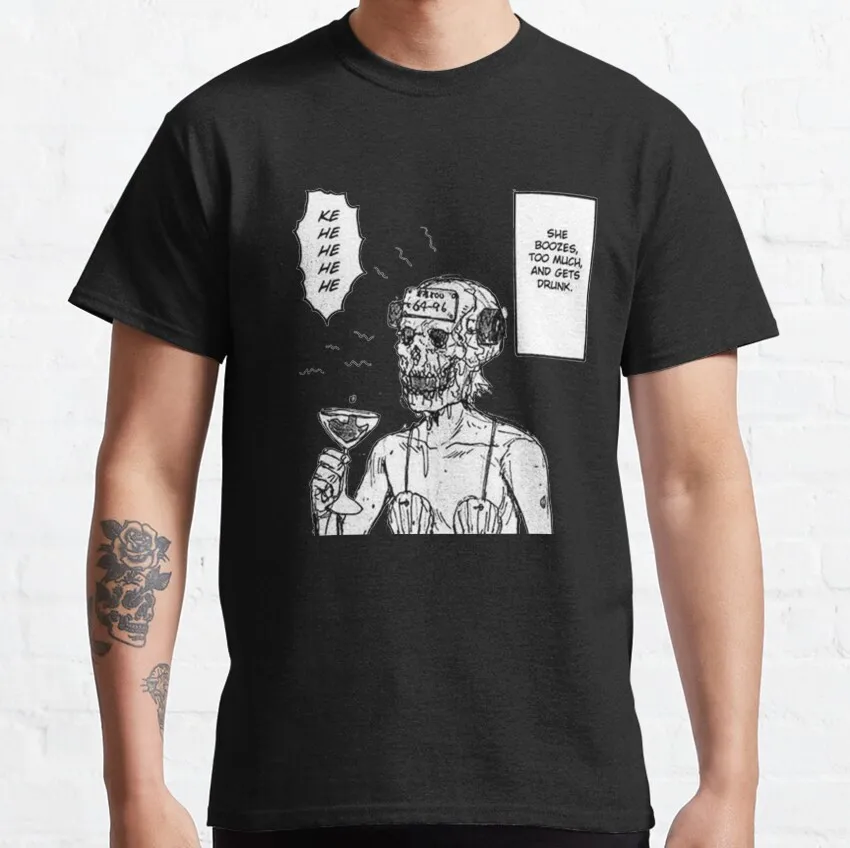 Hungry Bug Gyoza Anime Gothic T-Shirts for Men - 100% Cotton Short Sleeve Tee, Large Size