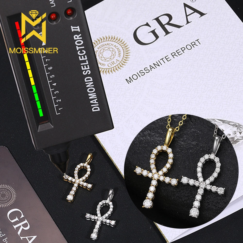 Ankh Cross Moissanite Necklaces for Women S925 Silver Pendant Men Hip Hop Jewelry Pass Diamonds Tester With GRA Free Shipping