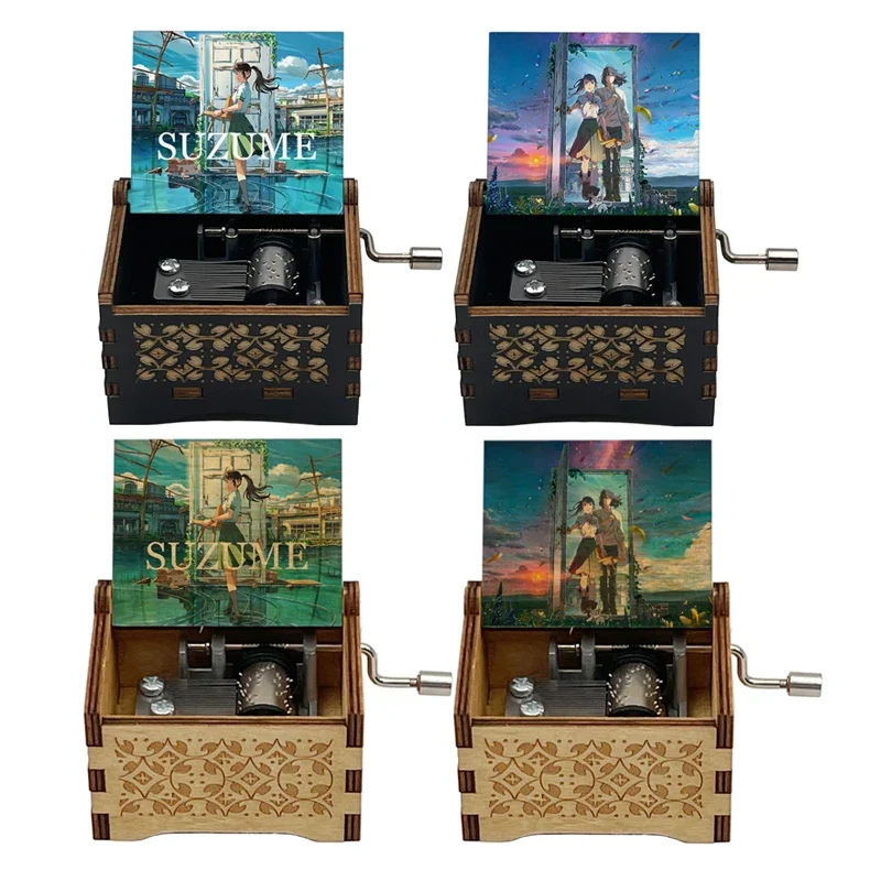 Anime Suzume Color Printing Hand-operated Type Wooden Music Box New Year's Gift for Friends Lovers Home Decoration Ornaments