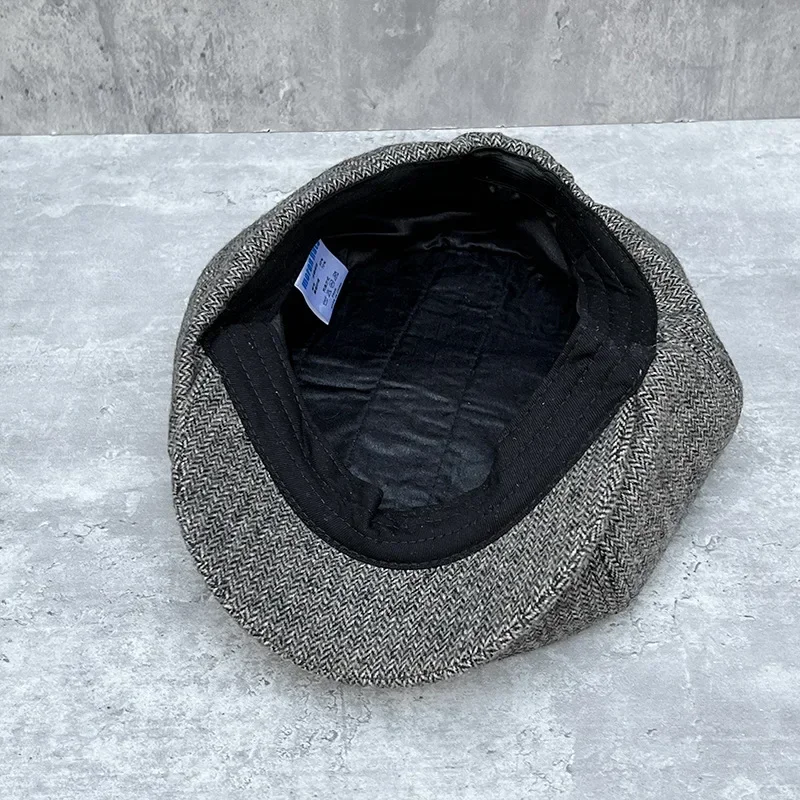 Wool Herringbone Tweed Beret Man Newsboy Cap Big Size XL 8 Panel Hat Baker Caps Retro Gatsby Hats Apple Male Winter Hat