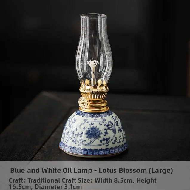 Blue And White Porcelain Oil Lamp Tibetan Butter Lamp Cam Tea Room Aosphere Lamp Retro Decorative Long Burning Lamp