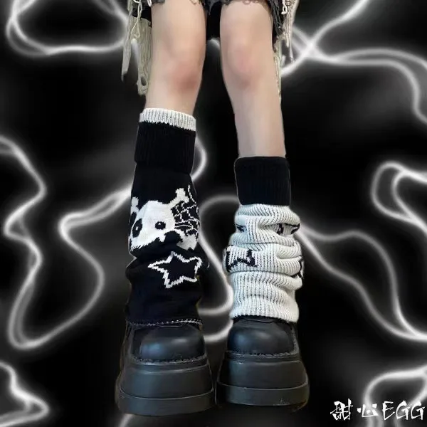 

Asymmetric Gothic Skull Leg Warmers Y2k Knitted Warm Lolita Jk Japanese Knit Socks Leggings Legs Cover Cosplay Accessories