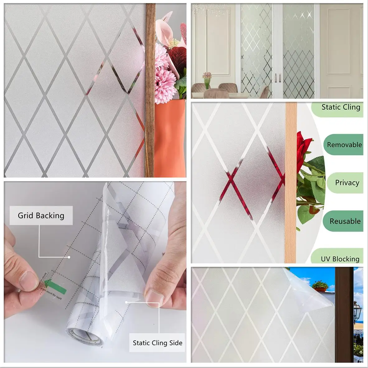 Rainbow Decorative Window Film Stained Window Privacy Film Frosted Glass Static Cling for Glass Door Home 3D Rubble Design