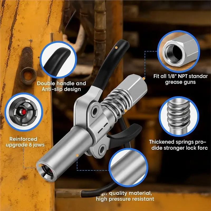 ABCA-14PCS 액세서리 키트, 12인치 호스, 니들 디스펜서, 유압 커플러 및 트랙터, 자동차 및 기계용 고무 팁 노즐