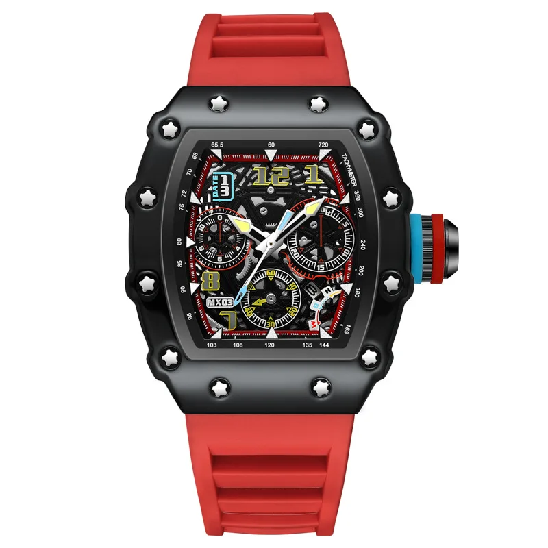 Barril oco falso relógio mecânico masculino richard calendário luminoso comércio exterior maré transfronteiriça luxo relógios à prova dwaterproof água