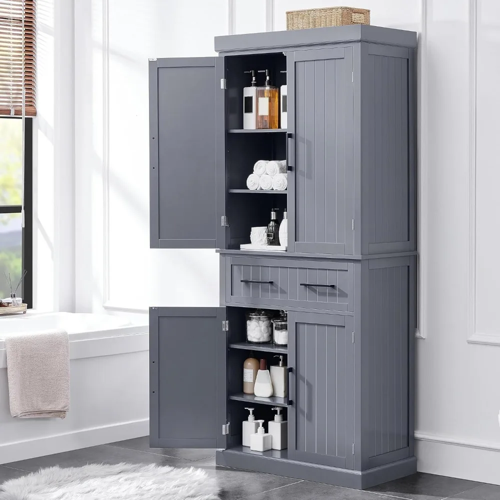 Kitchen Pantry Storage Cabinet with Drawer, 72.5" H Cupboard Pantry Cabinets Adjustable Shelves and Barn Doors for Dining Room