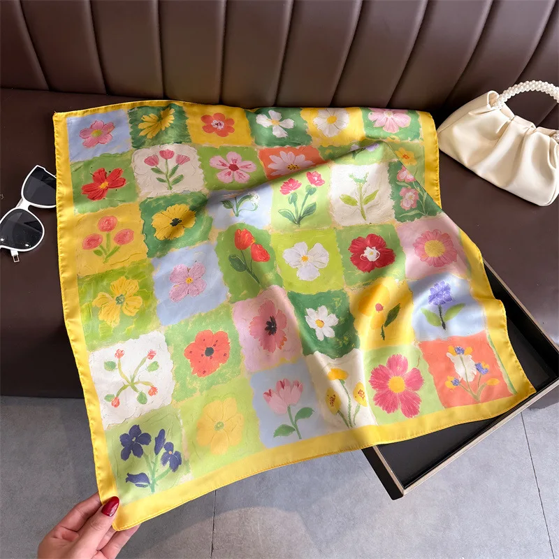 Neues Designer-Bandana aus Seide, quadratischer Schal für Damen, Satin-Tuch, Hijab, Haarband, luxuriöses Kopftuch, 70*70cm, Echarpe – Detail 11