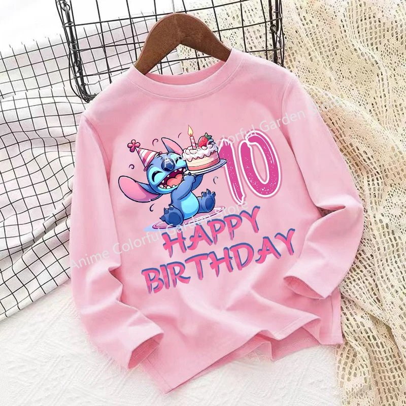 Disney Lilo Stitch Long Sleeved T-shirt Children Anime Digital