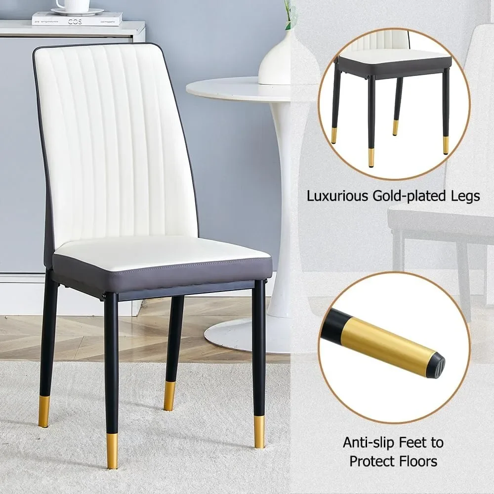 Dining Table Set for 6, Marble Kitchen Table Chair Set for 6, Rectangular Kitchen Table with 6 Pu Leather Upholstered Chair 4