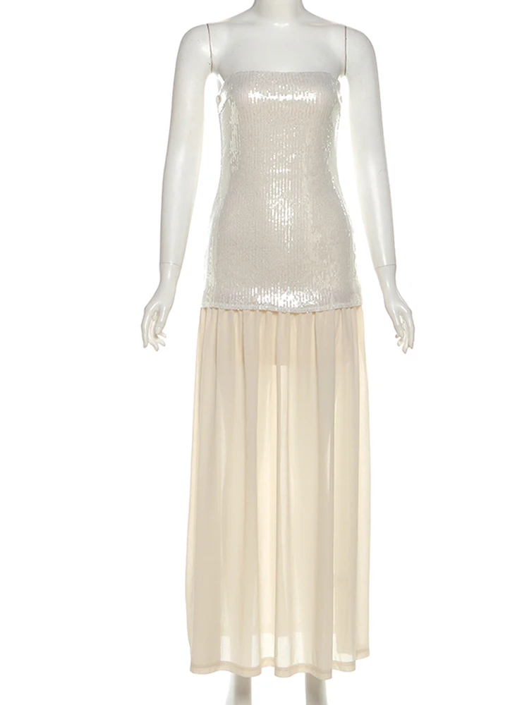 Nibber Birthday Party Dress Women Sexy Sequin Fashion Sleeveless Patchwork Zipper Beach Vacation Club Stretch Skinny Bodycon