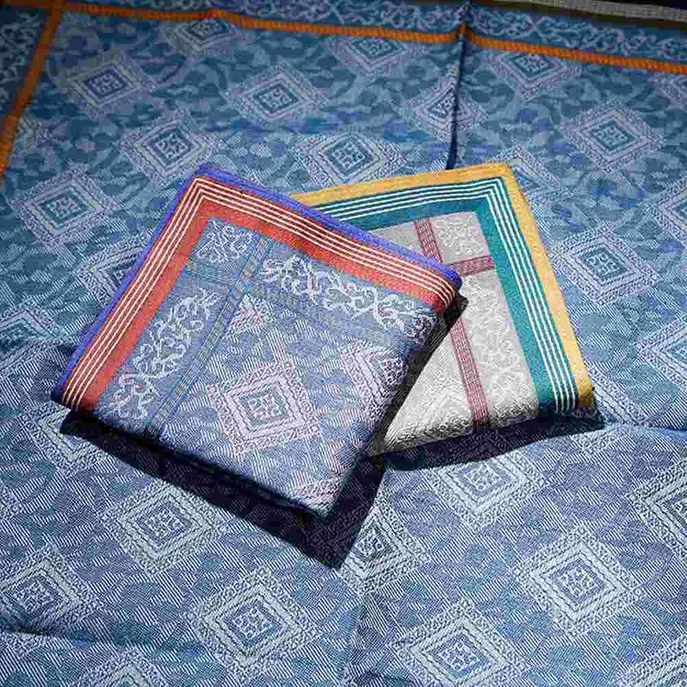 

Men's Handkerchief Embroidery Handkerchiefs Soft Cotton Bandanas Japanese Royal Blue Thick Wedding