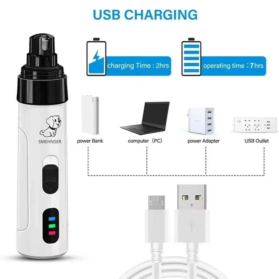 Pet Nail Clippers Nail Grinder for Cats Dogs Electric Trimmer Battery Life 8 Hours Rechargeable Plug-in