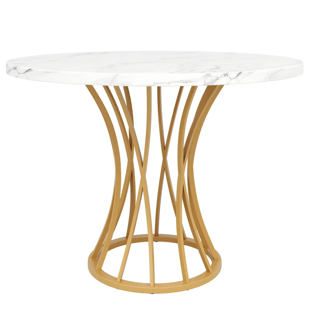 80 x 80 x 76 cm runder Esstisch, goldene Beine, luxuriöser runder Tisch für 4–6 Personen, für Esszimmer, Marmor-Arbeitsplatte aus MDF – Detail 10