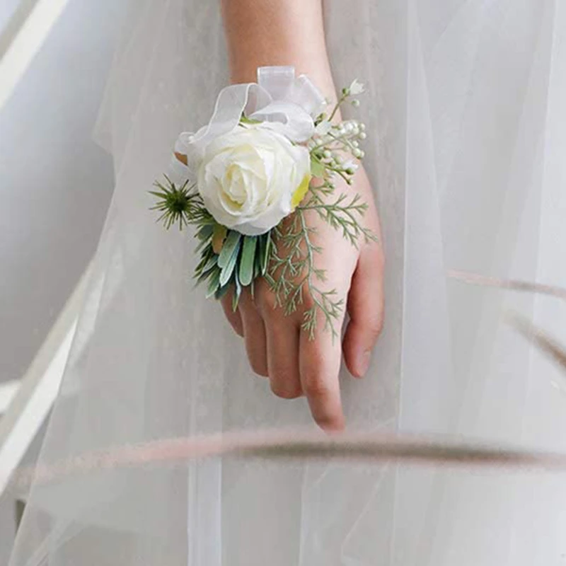 Corsage Men Wedding Boutonniere White Bridal Wrist Corsage Bridesmaid Groomsmen Prom Party Meeting Personal Decorati