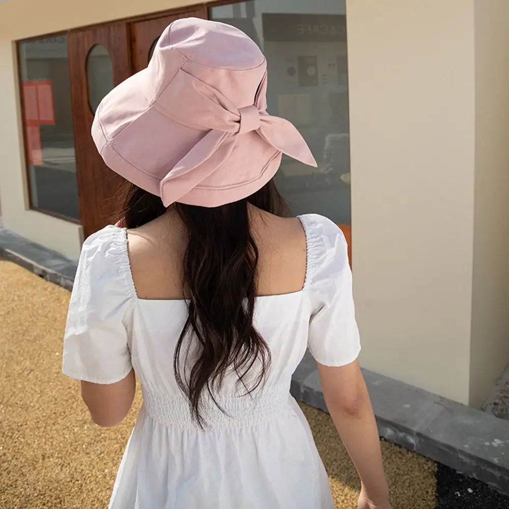 

New Bowknot Women Fisherman Hat Big Brim Beach Caps Summer Light Thin Casual Outdoor Sunshade Basin Hat