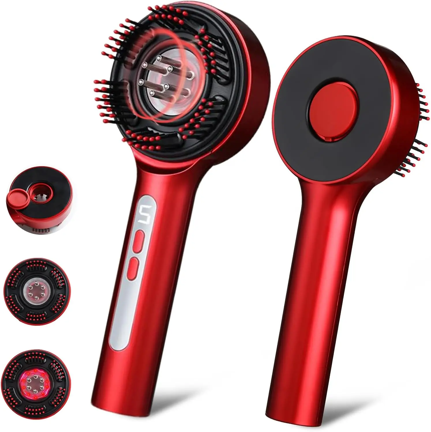 Scalp massage comb with oil applicator in use