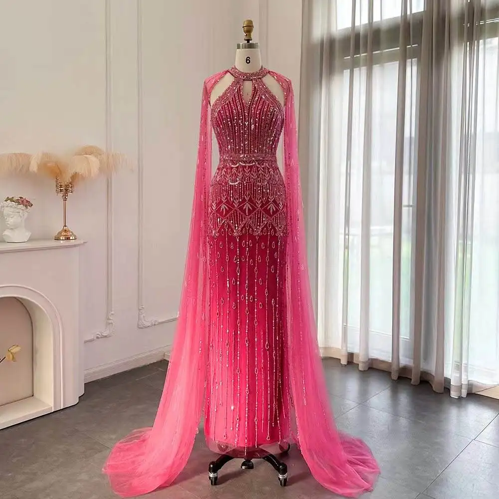 

Fairytale A-Line V-neck Floor-Length Organza Elegant Modest Evening Dress Beading Long Shawl Party Gown For WomenPopular