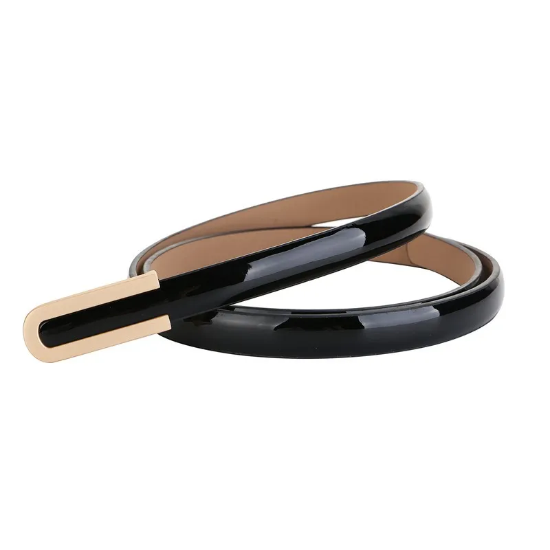 

Women's Leather Thin Belt Coat of Paint Female Versatile Fashion Cowhide U Buckle Woman Belts for Dress Luxury Cinturon Mujer