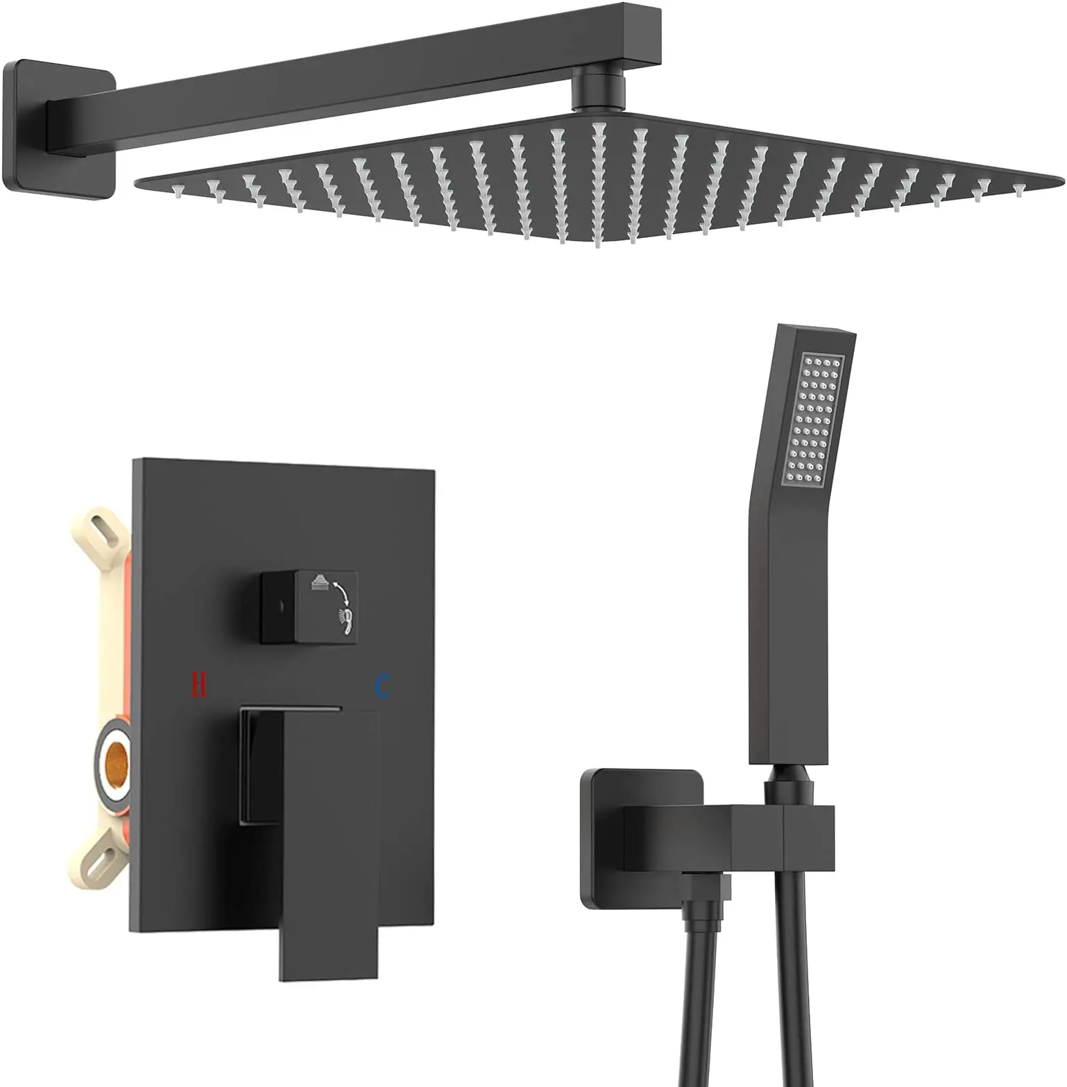 Bathroom Shower Faucet Set Bathroom Faucet Shower Head Matte Black Shower Faucet Set Rain Brass Shower Head Faucet Embed Box Bathroom Hot Cold 2/3 Ways Tap Bathroom