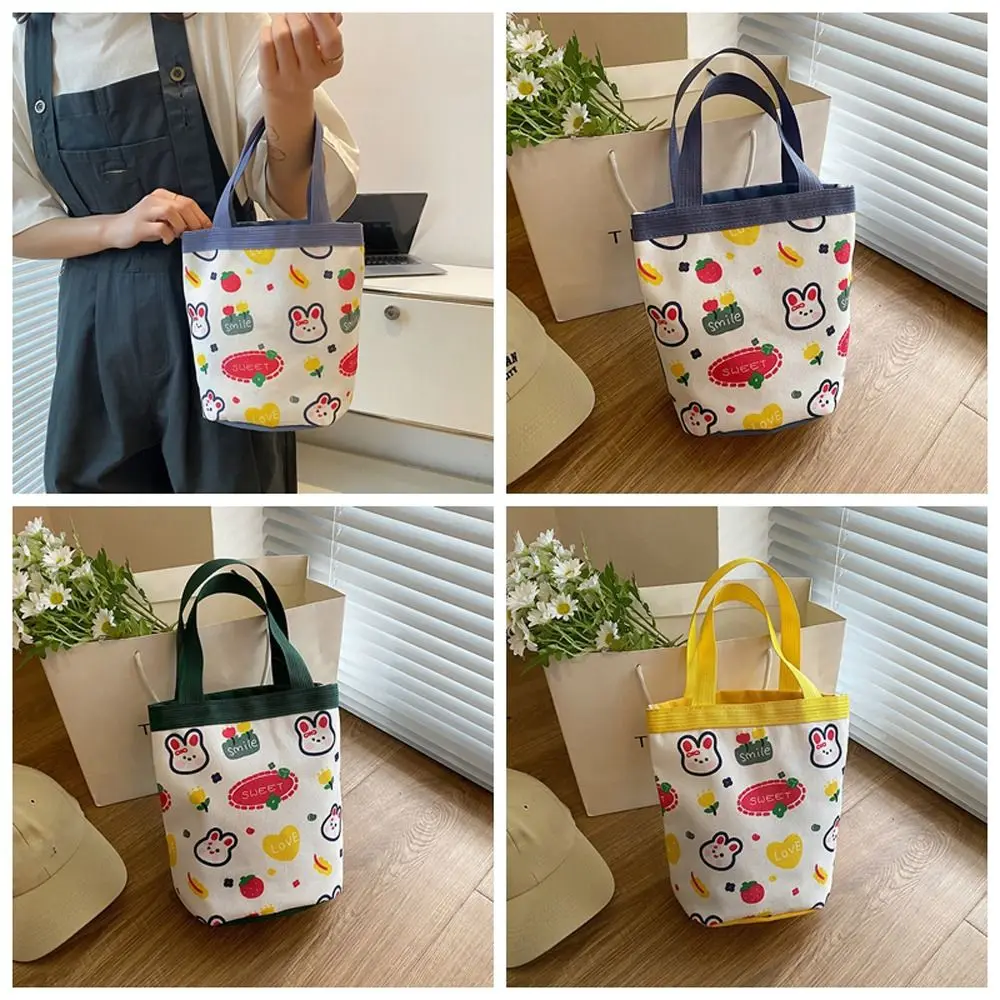 

Korean Ins Canvas Cartoon Animal Rabbit Bucket Bag Flower Letter Heart Handbag Large Capacity Mommy Bag Tote Bag Lunch Bag