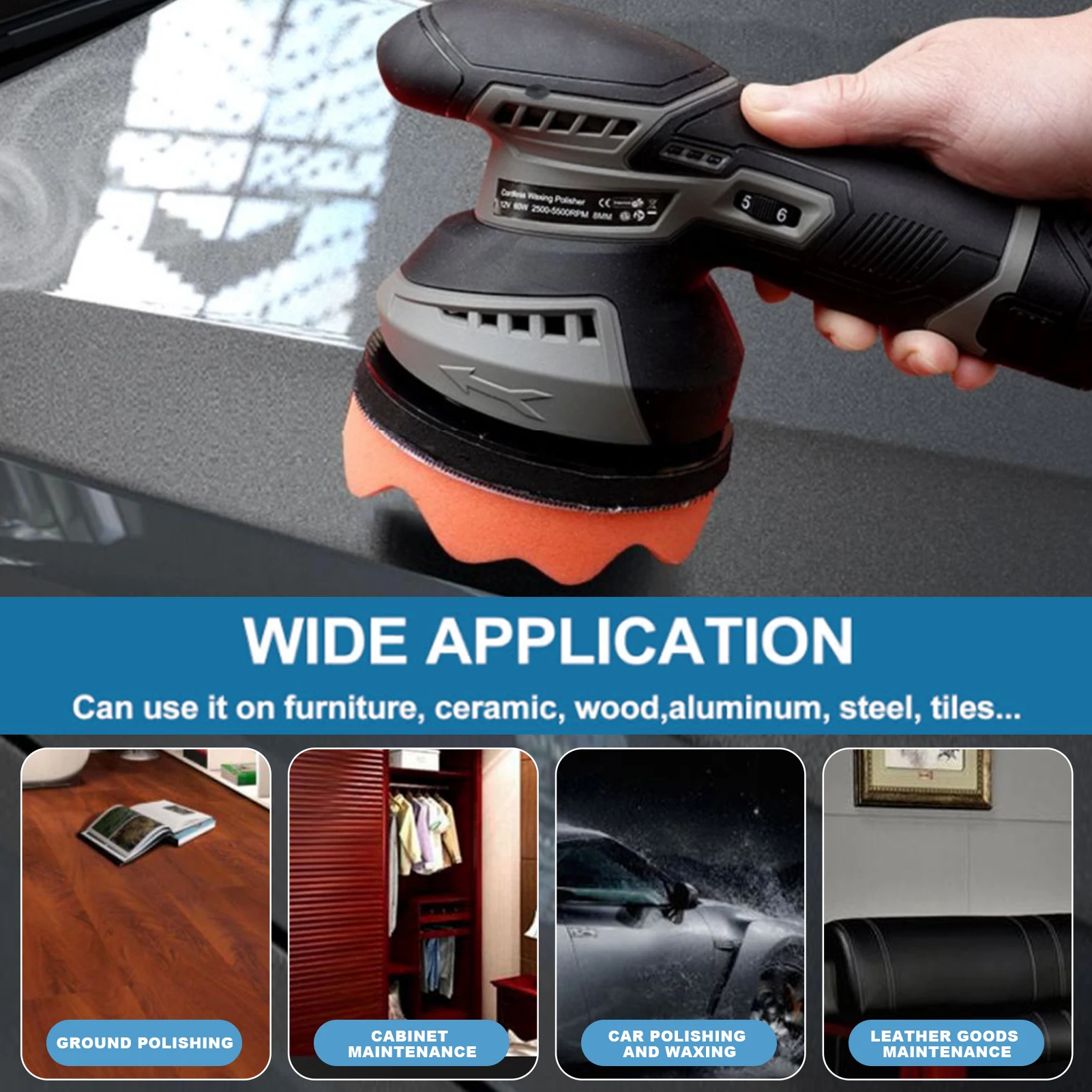 Cordless Car Buffer Polisher Kit 5250Rpm 6 Variable Speed Scratch Removing Battery Powered Car Detailing Wireless Polisher