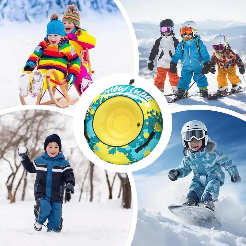 Inflatable Sled For Kids Inflatable Winter Sled Tube Heavy Duty Snow Ski Tube For Outdoor Sledding With Thickened Handles And