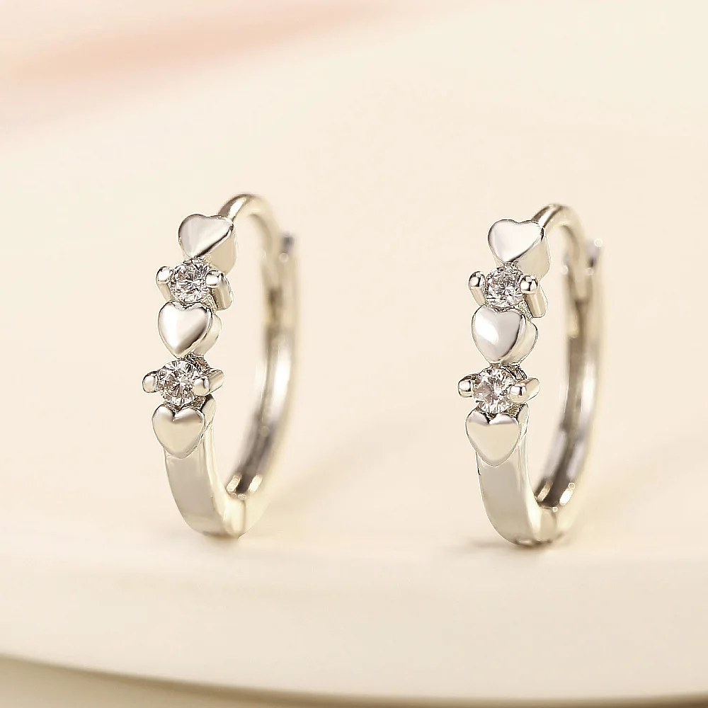 

925 Silver Needle Small Circle Earring For Girl Women Stainless Steel Cz Heart Eardrop Hypoallergenic Piercing Ear Studs Jewelry