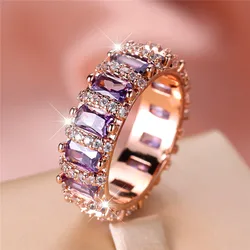 Elegant Purple Zircon Stone Ring in Rose Gold Finish - Women's Luxury Engagement and Wedding Jewelry - 8
