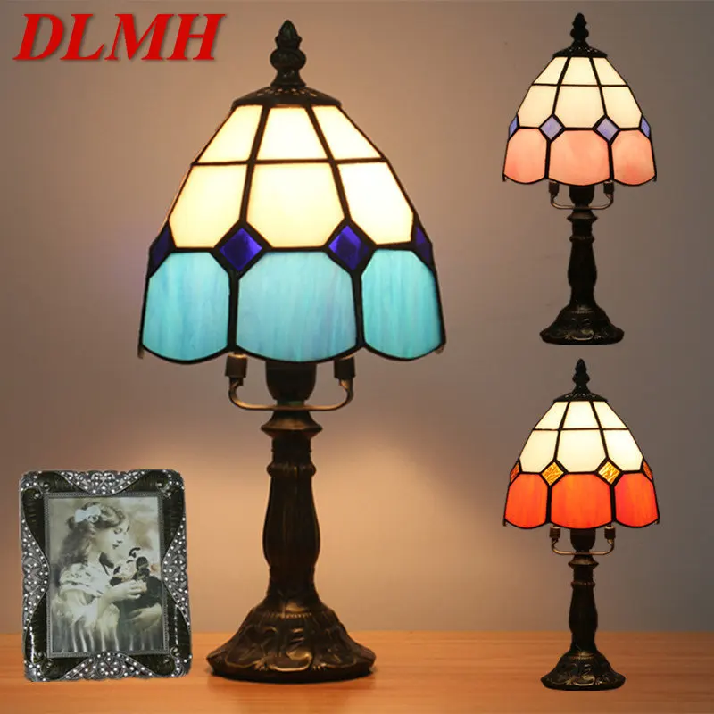 

DLMH Modern Tiffany Table Lamp LED Creative Stained Glass Decor Small Desk Light for Home Living Room Bedroom Bedside