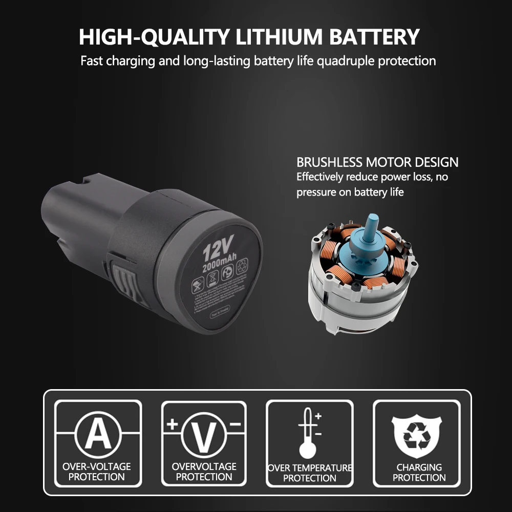 SPTA 12V 2000mAh Lithium ion Rechargeable Battery for SPTA 12V Cordless RO/DA Mini Car Polisher SPTA-LD104/LD101