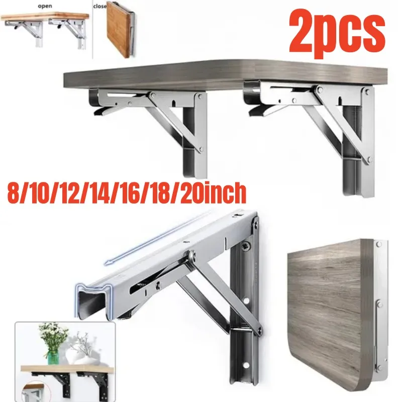 2 Supports Muraux Triangulaires Pliants Acier Inox 304 - Étagère Réglable