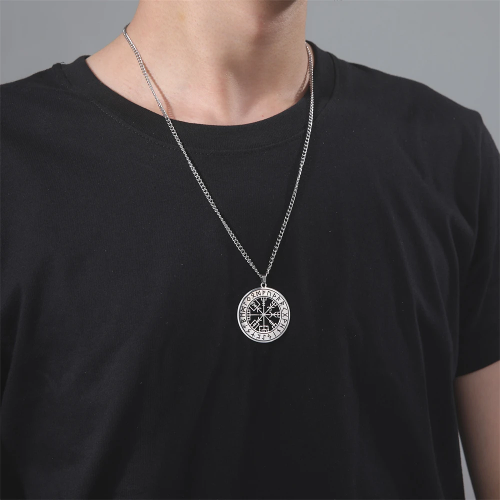 Vintage Edelstahl Wikinger Ehrfurcht Helm aegishjalmur Symbol Anhänger Zubehör DIY Halskette Schlüssel bund Odin Rune Amulett Charms – Detail 10