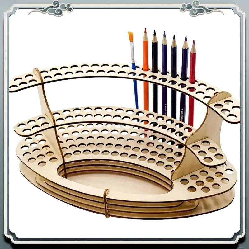 Premium Paint Brush Holder, Wooden Paint Brush Holder, Stand Desktop Storage Rack, Watercolor Tray Pencil Holder