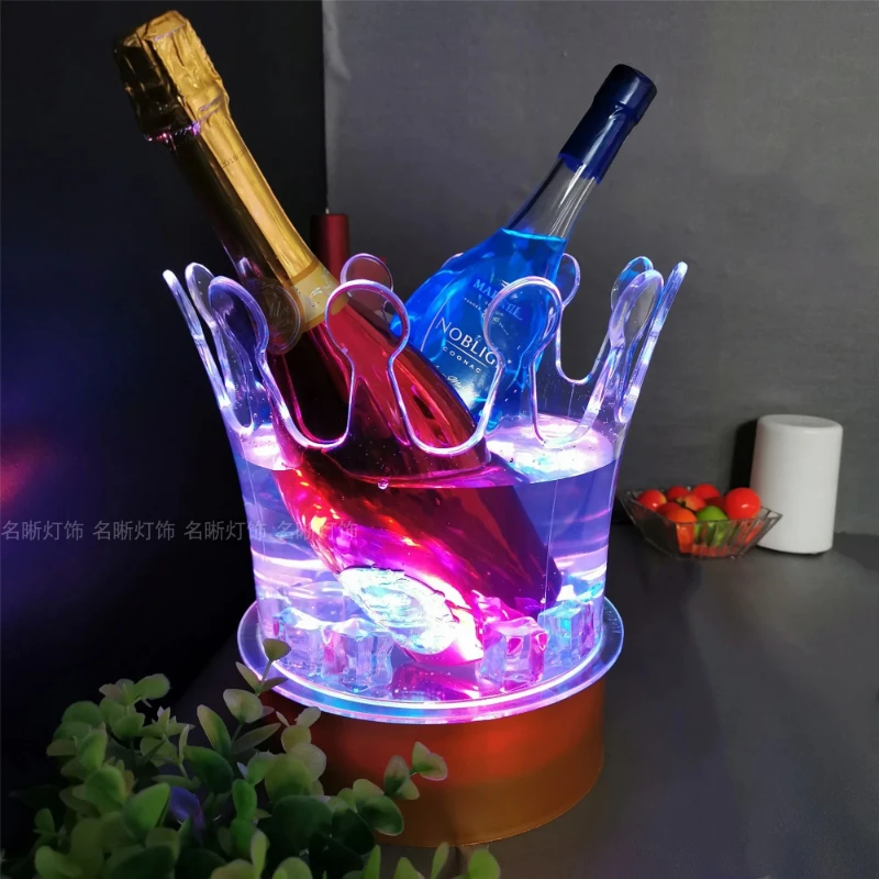 Rechargeable LED Ice Bucket Crown Shaped Wine Beer and Champagne Cooler with Glowing Light for Bar Party and Nightclub Use