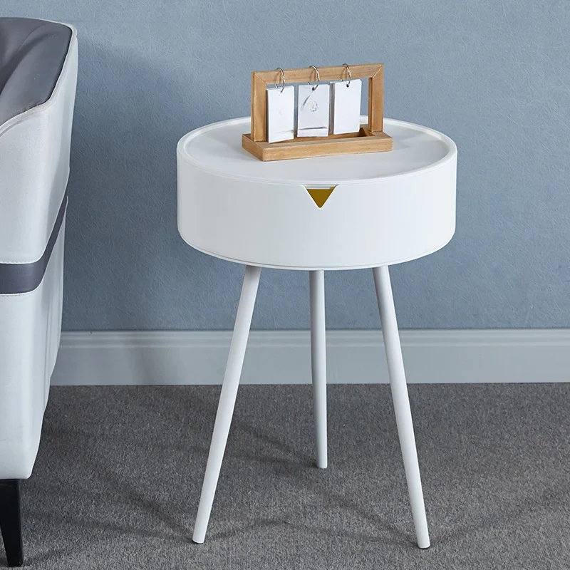 Bedside Table, Plastic Round Table with Storage Space, Coffee Table, Sofa Side Table
