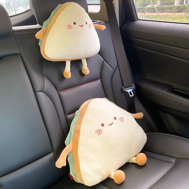 Tuklye Kawaii Car Pillow Accessories Cartoon Cute Decoration Auto Rest  Cushion Seat Headrest Neck Rest Cushion Pillow 2Pcs (Purple Hat)