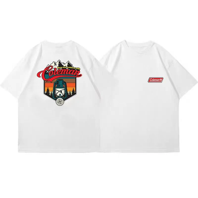 Summer Camping Short Sleeve Loose T-shirt Round Neck Men's Cotton Men and Women Same