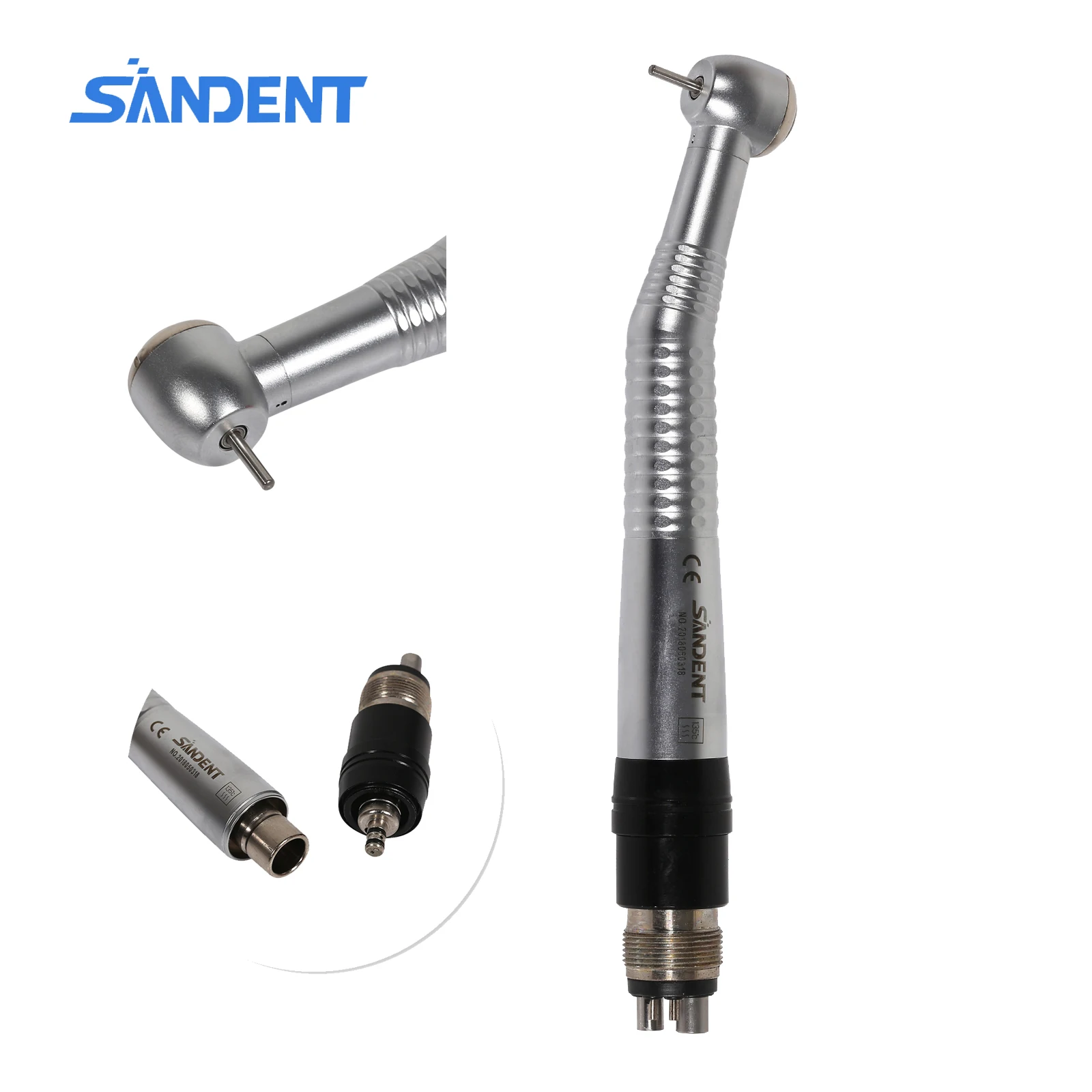 

SANDENT Dental Drill 4 Hole Single Water Spring Large Head High Speed Hand piece Push Button With 4 Hole Coupler Fit NSK QD-J