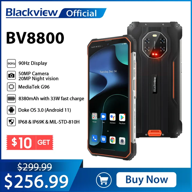 [In Stock] BLACKVIEW BV8800 Rugged Smartphone 90Hz Display 8GB+128GB Helio G96 8380mAh 50MP Camera  Mobile Phone Global Version 1