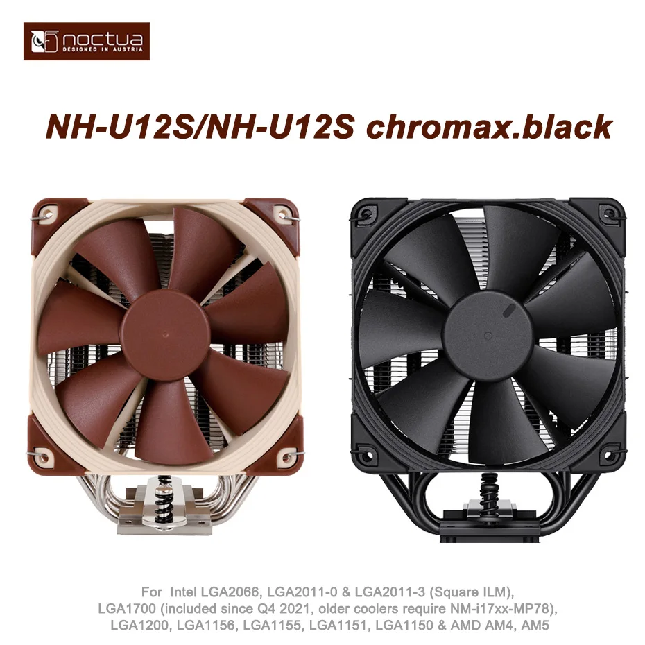 Nocura Nh-U12S Chromax.Black Pwm Tower Cpu Cooler 120Mm Silence Ventola Di Raffreddamento Per Intel Lga 1700/2066/2011/115X/Am4/Am5